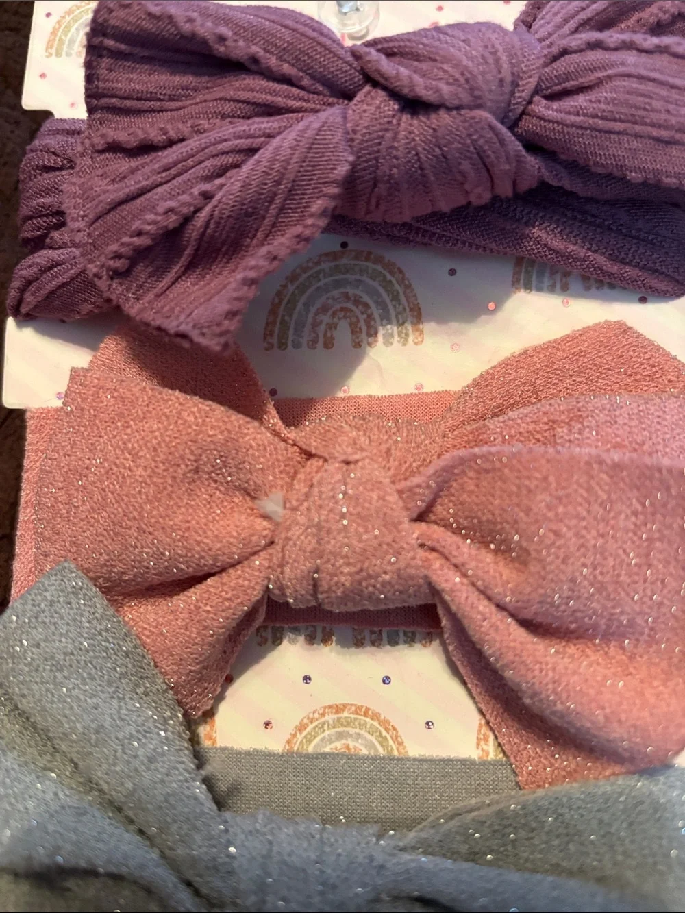 3-Pack Girls Bow Headbands in Purple, Pink, and Gray